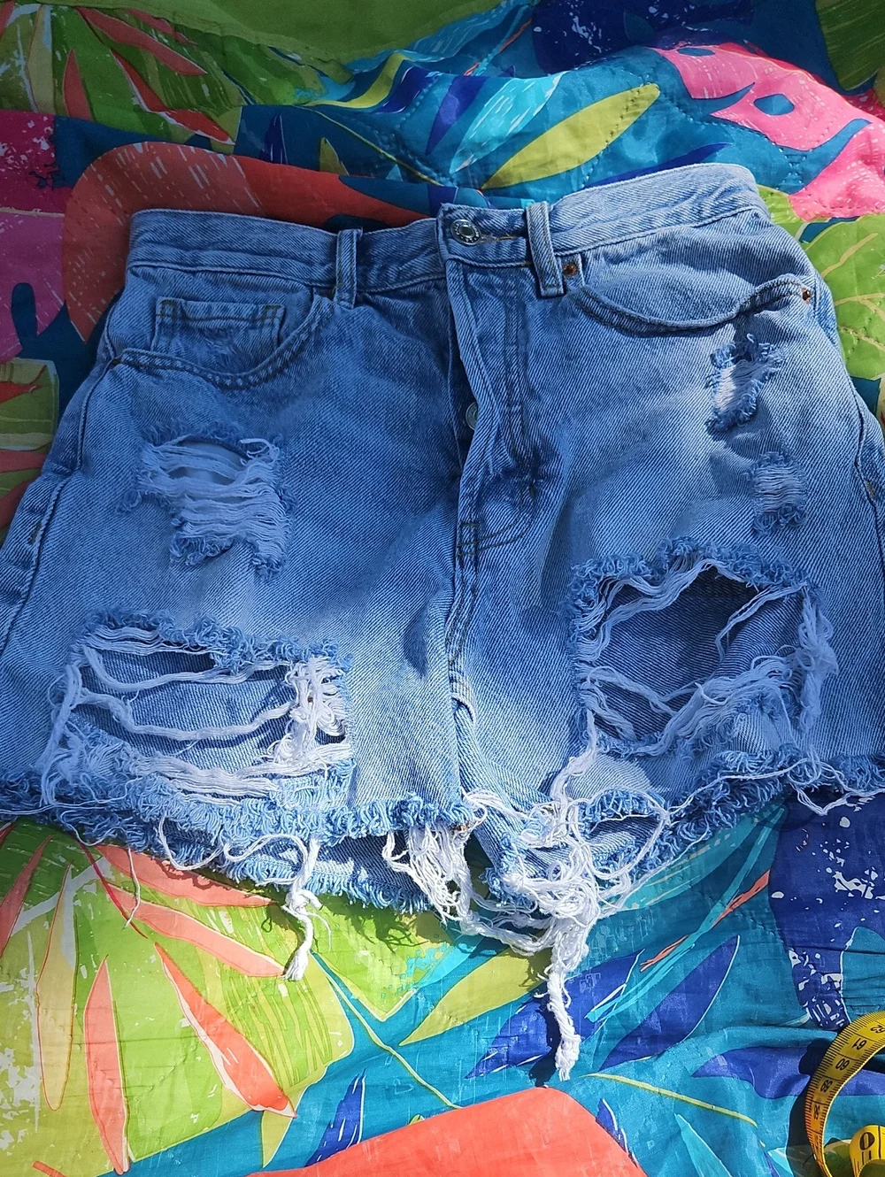 Women's Light Blue Distressed Denim Shorts